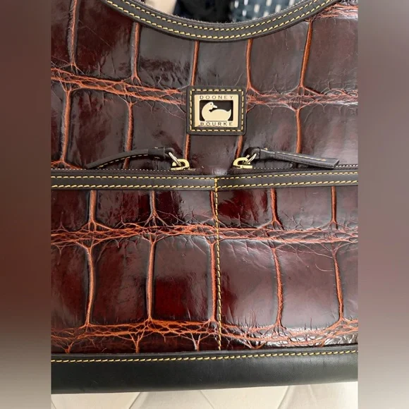 Dooney & Bourke Crocodile Leather Hobo Shoulder Bag Cognac - Picture 3 of 14